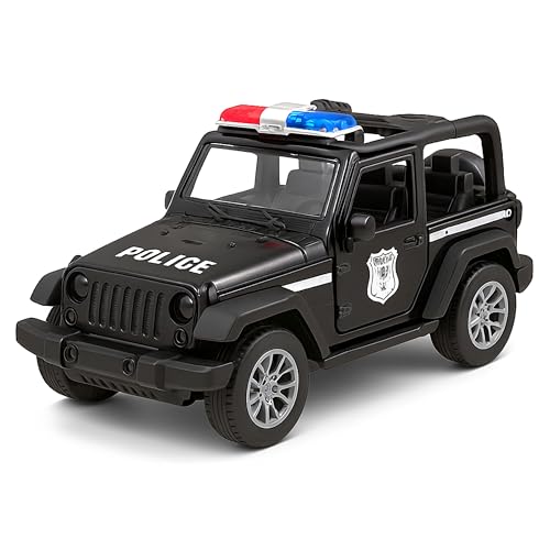 Image of VGRASSP 1:32 Scale Mini Die Cast Open Roof SUV Police Car Toy for Kids with Pull Back Action - Off-Road Scale Model with Rubber Tires, Realistic Design Openable Doors - Color As Per Stock