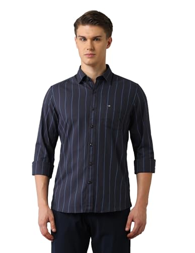 Image of Arrow Sport Men Slim fit Cotton Striped Long Sleeves Spread Collar Shirt