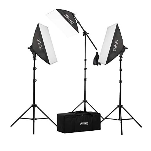 Fovitec - 3-Light 2500W Fluorescent Lighting Kit for Photo & Video with 20"x28" Softboxes, stands, Boom Stand, & Carry Case