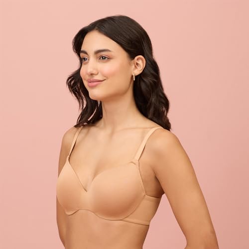 Image of NYKD NYB218 Modal Fabric Lightly Padded Wired T-Shirt Bra for Women Seamless Neckline Non Slip Shoulder Straps