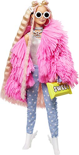 Barbie Extra, muñeca con pelo rosado, chaqueta rosada incluye mascota y accesorios (Mattel GRN28)
