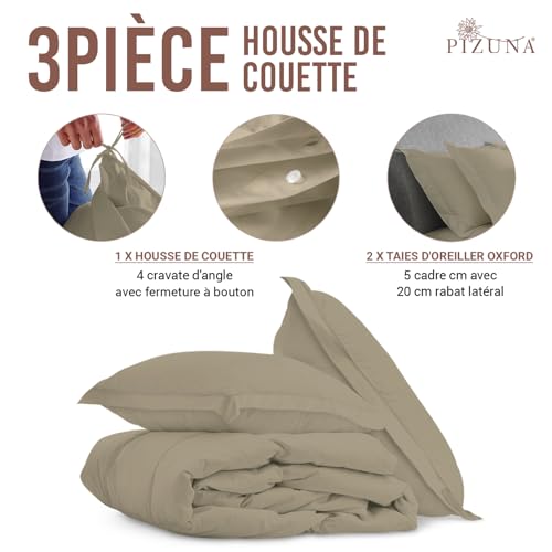 Ensemble de housses de couette 200x200 coton percale taupe 2 personnes
