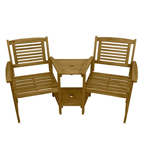 2-zitter Acacia Hardhout Tuin Love Seat Twin Jack En Jill Seat Met 2-laags Tafel Parasolgat Houten Tuinbank Companion Seat Set Outdoor Tuin Tete-a-Tete Seat Tuinmeubilair Buitenpatio 2 GRATIS Kussens - Afbeelding 4