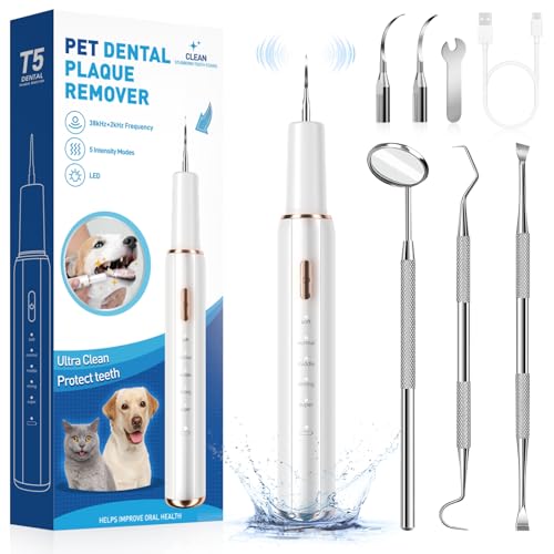 CURVY MOON Electric Dog Plaque & Tartar Remover - Pet Teeth Cleaning Kit with 5 Adjustable Modes, LED Light, Safe and Low Noise – Easy at Home Dental Care for Dogs and Cats