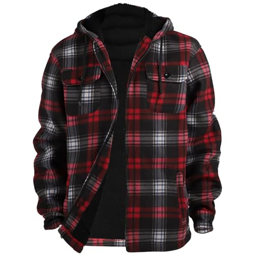 Image of LeeHanTon Mens Flannel Jacket Heavyweight Sherpa Fleece Jackets Outdoor Hiking Casual Soft Warm Coat with Pockets