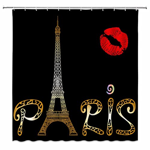 VPUPCN Rideau de douche Paris Tour Eiffel Saint Valentin Lèvres Rouges Marques Romantique France...