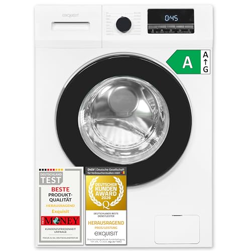 Exquisit Waschmaschine 8kg, Energieeffizienzklasse A, max. 1400 U/Min, Schnellprogramm, Startzeitvorwahl (3-24 Std.), Kindersicherung, Aquastop, ECO, 16 Waschprogramme, WA58014-340A weiss