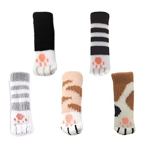 CLDURHGE 20 Piezas Calcetines De Silla, Forma De Pie De Gato De Dibujos Animados Antirruido, Pies Mesa Tela Elástica Almohadillas para Escritorio, Sofá, Cama, Armario (5 Juegos)