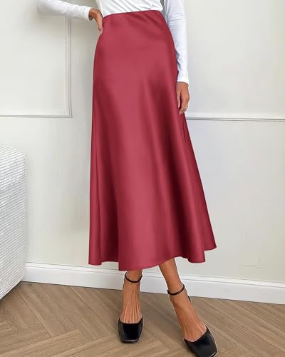 Image of BTFBM 2026 Summer Womens Skirts Silk Elegant High Waist Flowy Long Satin A-Line Midi Skirt Cocktail Wedding Party