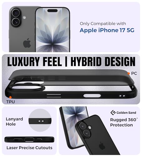 Image of Golden Sand Rugged Frosted Back Cover Case for iPhone 17 - Semi Transparent, Shockproof, Slim Profile, Matte Grip (Space Black, TPU+PC)
