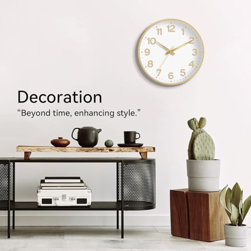 Image of Roymnie Wall Clock 12 Inch Silent Wall Clocks Battery Operated-Modern Non Ticking Analog Clock Decorative for Kitchen Bedroom Office (White Gold)