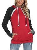 Barlver Women's Casual Hoodies Long Sleeve Sweatshirts Cowl Neck Drawstring Hooded Pullover Top with Pockets (Medium, A-Red)