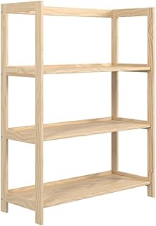 Pemberly Row Modern Solid Wood 3-Shelves Folding Bookcase/Pantry in Unfinished