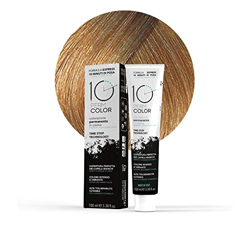 10 Perm, langanhaltende Express-Färbung, Haarfarbe 7.3 Goldblond, Haarfarbe, schnelle und homogene Abdeckung in 10 Minuten, helle Farbe, intensiv und hell, 100 ml
