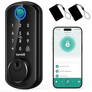 Smart WiFi Front Door Lock: Hornbill Keyless Entry Fingerprint Deadbolt – Alexa Bluetooth Electronic Keypad Door Locks for House Apartment Auto Lock APP Remote Control Black