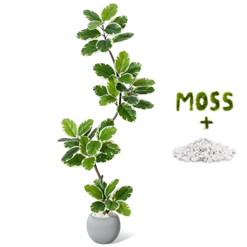 GarveeHome Fiddle Leaf Fig Tree Artificial Indoor, 5FT Tall Faux Rubber Tree with Sphere Planter, Tall Artificial Plants with Moss for Home Decor Office Living Room