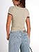 PRETTYGARDEN Womens 2026 Summer Short Sleeve Ribbed Knit T Shirts Square Neck Color Block Slim Fit Basic Tees Going Out Tops (Beige,X-Large)