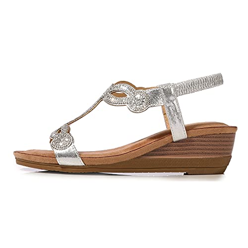 Meeshine Women's Wedge Sandals Summer Comfortable Casual Bohemian Beach Rhinestone Platform Shoes2