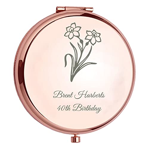 Personalized Birth Month Flower Theme Compact Mirror Custom Engraved Birthday Flower Gift Mirror for Girlfriend Mother Women,Wedding Favors Gifts for Bride Bridesmaid Bulk Travel Makeup Mirror