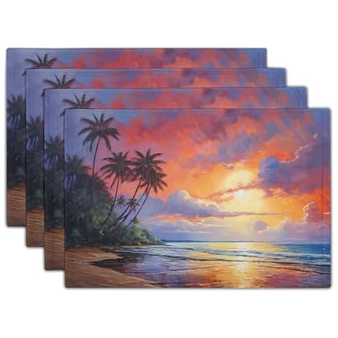 DZGlobal Sunset Palm Trees Placemats Set Cover