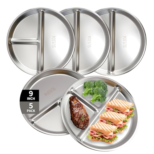 IUMLXJO 304 Stainless Steel Divided Dinner Plates Set of 5,