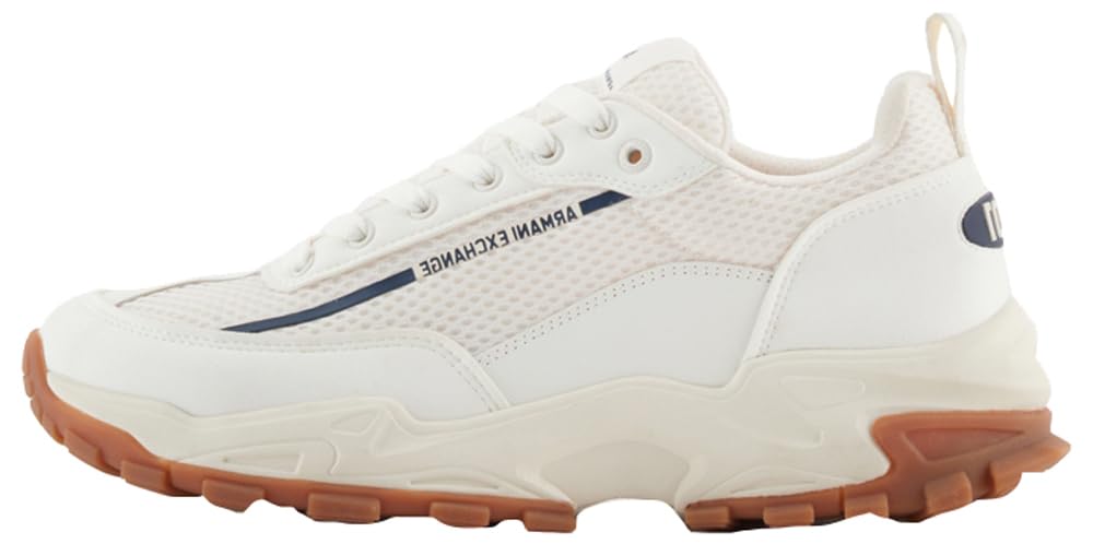 Armani Exchange Men's Aspen, Logo Line Detail, 001 Print Trainers, Off White+ Navy, 40.5 EU, Off White Navy, 8.5 UK