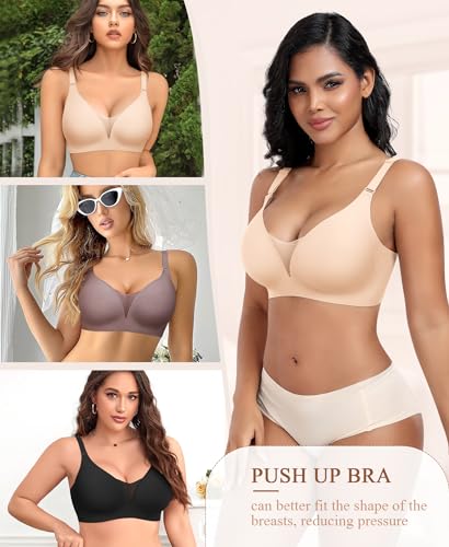 Image of Wireless Bras for Women Lace V Neck No Underwire Push Up Bra Seamless Braslettes Full Coverage Plus Size Everyday Bras S-3XL