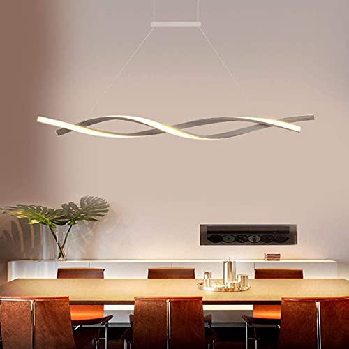 Esstisch Lampen LED Pendelleuchte, Modern Dimmbar Hängeleuchte Höhenverstellbar Esszimmer Küchenlampe mit Fernbedienung Decke Lampe Acryl-schirm Kronleuchter für Büro Bar Dekor Lampen (120cm, Grau) Cover
