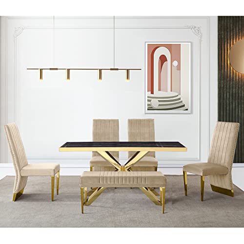 Auz Dining Chairs With Nail Head Trim, Modern Velvet Upholstered Dining Room Chairs In Lovely Color With Polished Gold Stainless Steel Legs, Set Of 2 #TOP6