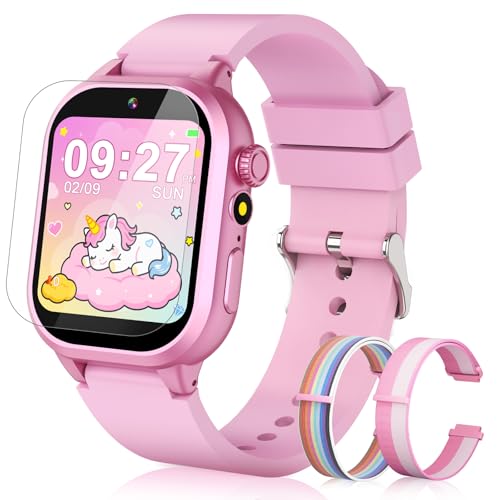 Kids Smart Watch Girls Gift for Girl Aged 5-12, 40 Games HD TouchScreen Kids Watch with Video Camera Music Pedometer Audiostory Learn Card Toys Birthday Gifts for Girls Ages 5 6 7 8 9 10(Pink)