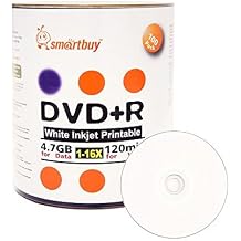Smart Buy 100 Pack DVD+R 4.7gb 16x White Printable Inkjet Blank Media Record Disc, 100 Disc 100pk