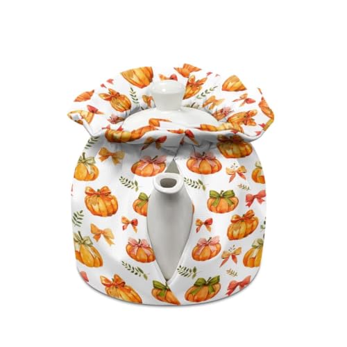 Image of Fall Tea Cosy Cover Bow Print Kitchen Kettle Cover for Teapot Insulated Tea Cozy Soft Fabric Teapot Covers for Home Party Decor