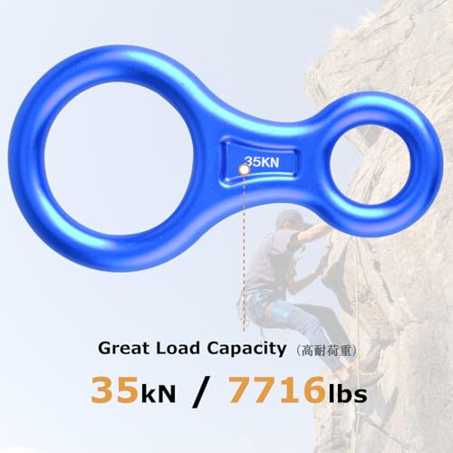 YAPJEB 35 kN Figure 8 Descender Climbing Rescue Gear Heavy Duty Belay Device Rappel Rigging Device Downhill Equipment for Rock Climbing Peak Rescue (Blue)