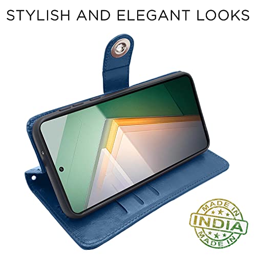 Image of Pikkme iQOO 11 5G Flip Cover Leather Finish | Inside TPU with Card Pockets | Wallet Stand and Shock Proof | Complete Protection Button Flip Case (Blue)