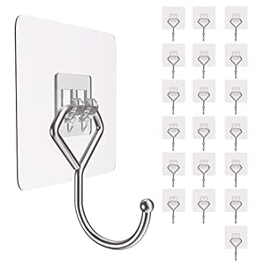 20 Pcs Large Adhesive Hooks Wall Hooks 44Ib(Max),Waterproof and Rustproof Wall Hooks for Hanging Heavy Duty Stainless Steel Towel and Coats Hooks to use Inside Kitchen, Bathroom, Home and Office