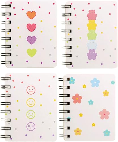 OSYLICT Small Spiral Notebook,4 PCS 3.14 x 4.13 Inch Thick Hardcover Notepad,Kawaii Journals for Study and Notes Blank Page Fun Mini Scratch Pads, Back to School Supplies for Gifts Kids and Teachers