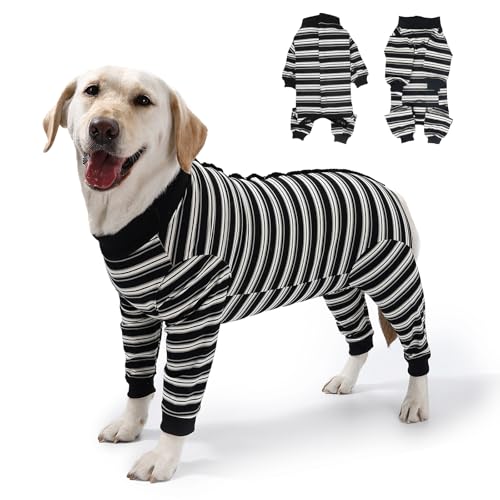 Image of Dog Recovery Suit, Pet Surgery Suits for Female Male, Striped Recovery Shirt Dog Abdominal Wounds Bandages, E-Collar & Cone Alternative, Neuter Stop Licking Onesie Body Suits for Large Dogs