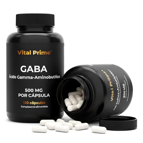VITAL PRIME GABA 120 Cápsulas 500MG por Cápsula (Ácido Gamma-Aminobutírico) 4 Meses de Suministro | Gaba en Capsulas Reduce el Estrés, la Ansiedad y Mejora la Calidad del Sueño
