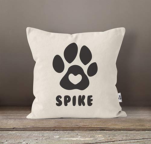 MoonWorks® Kissen-Bezug Hund Hundepfote Herz personalisierbares Geschenk für Hundebesitzer anpassbarer Name Natur Unisize