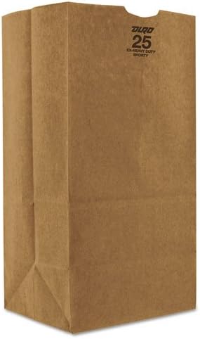 Duro Bag Kraft Paper Bags, Extra Heavy-Duty, 25 lb, Natural, 500/Carton
