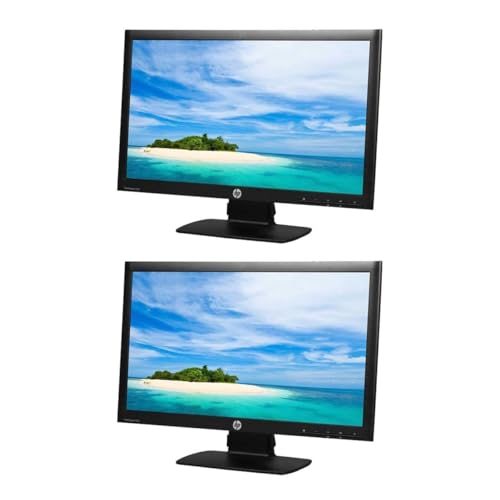 2 Units HP P221 22" Full HD (1920×1080) LED Monitors – VGA Connectivity, Includes VGA‑to‑DisplayPort Adapter, with Tilt‑Only Stands (Renewed)