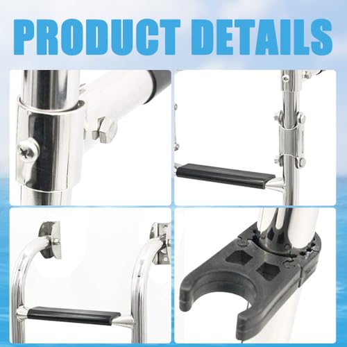 Mojiate Folding 3 Steps Boat Ladder Stainless Steel Marine Pontoon 2+1 Step for Marine Boat Yacht