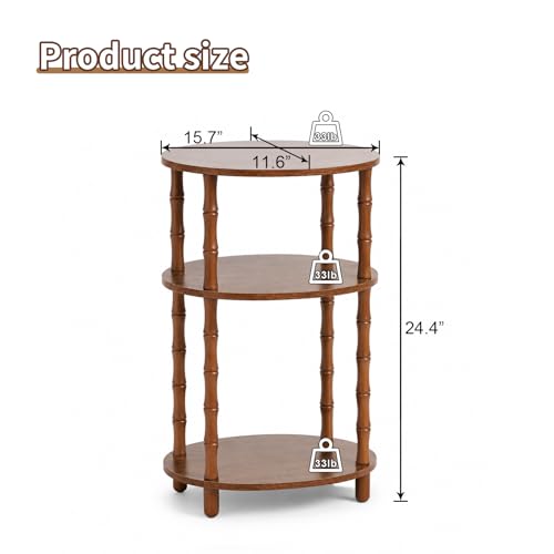 Orvado Side Table, 3-Tier Oval Accent Small End Table, Modern Oval Nightstand Accent Table for Small Space, Bedrooms, Living Room, Easy to Assemble, Rustic Brown — view 2