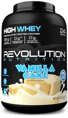 Revolution Nutrition, High Whey, Protein Powder 2LB, Gluten Free, Lean Muscle Mass for Men & Women, 25g of Protein Per Scoop, 907 g, 24 Servings (Vanilla Cake, 2 Pound)