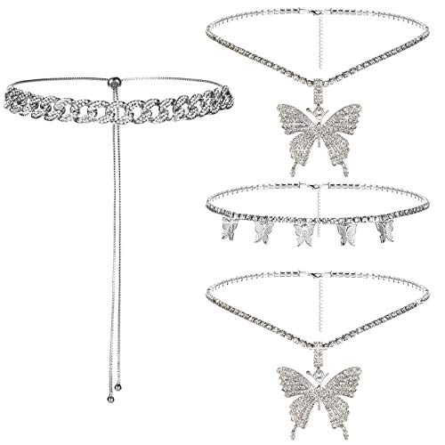 3 Pieces Butterfly Choker Necklace Butterfly Pendant Rhinestone Chain Layered Crystal Pendant Necklaces Butterfly Chain Jewelry for Women, 6 Matching Methods (Silver)
