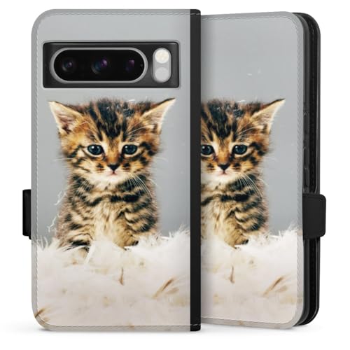 Etui Google Pixel 8 Pro DeinDesign housse folio magnétique en cuir imprimé chat et plume