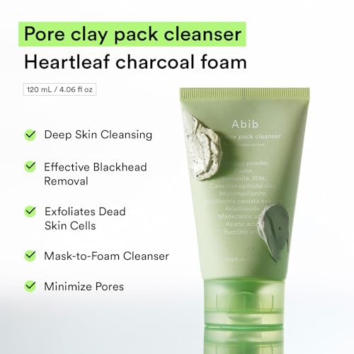 Image of Abib Pore Clay Pack Cleanser Heartleaf Charcoal Foam, 4.05 fl oz, Mousse Form, Oil Control, Unscented