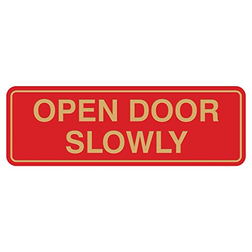 Standard Open Door Slowly Door/Wall Sign - Red/Gold - Small 10 Pack