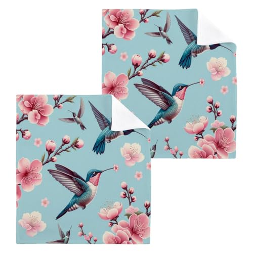 Msyxl 2-Pack Hummingbird Blossom Pattern Washcloths for Bathroom, 12x12in Cotton Wash Cloths Soft Absorbent Face Cloths Towel for Your Face Body