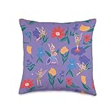 Produit officiel disney Disney Coussin décoratif Motif princesse Fée Clochette Fleurs et fée magique Multicolore 40,6 x 40,6 cm